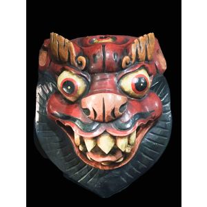 Handmade Wooden Mask Of Dragon, Painted Red 