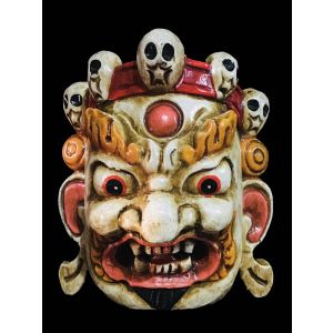 Handmade Wooden Mini Mask Of Mahakala, Painted White 