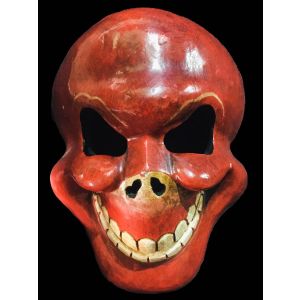 Handmade Wooden Mask Of Skull, Painted Red