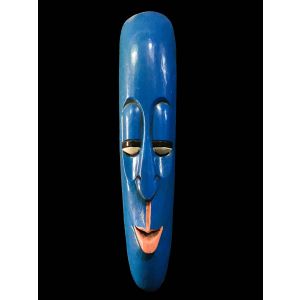 Handmade Wooden Mask Of Long Face Somalian, Painted Blue