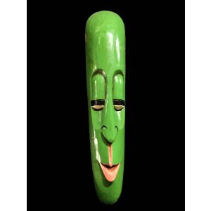 Handmade Wooden Mask Of Long Face Somalian, Painted Green 