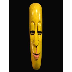 Handmade Wooden Mask Of Long Face Somalian, Painted Yellow 