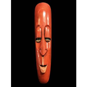 Handmade Wooden Mask Of Long Face Somalian, Painted Orange 