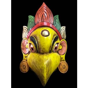 Handmade Wooden Mask Of Garuda, Painted Yellow 
