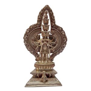  Masterpiece , Sterling Silver, 920 Gram Statue of Sahasrabhuja Avalokitesvara, Old Stock 