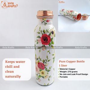 Red Rose Designed Copper Water Bottle