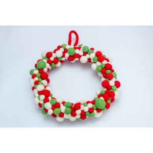100% Pure Wool Soft Attractive Eco-Friendly Multi-Color Felt Ball Christmas Wreath Door Hanging