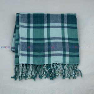 Imported Cashmere Silk Blended Check Shawl (Teal and White)