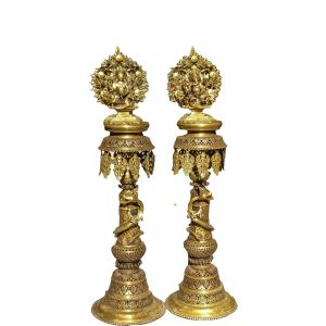 Fine Antique Panas Lamp 47" Hand Crafted in Set of 2