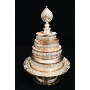 Silver Plated Copper and Brass Multi-Tiered Offered Mandala