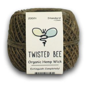 100% Organic Hemp Wick with Natural Beeswax Coating, Twisted Bee (200ft x Standard Size | 1mm)