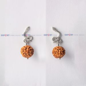5 Mukhi Rudraksh Single Bead Naag Designed Sterling Silver Earring