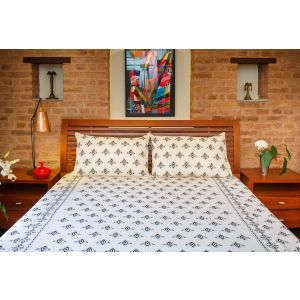 Handmade Black Diyo Printed Cotton Bedsheet