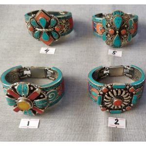 Metal Cuff Bangles with Imitation Stone Design