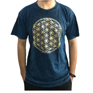 Flower of Life Print T-shirt-blue-s