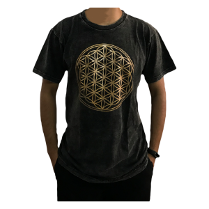 Flower of Life Print T-shirt-black-l