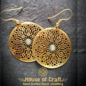 Hand-made Light Weight Stone Setting Brass Arabic Mandala Earring
