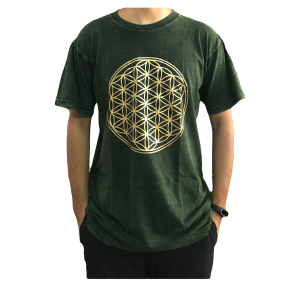 Cotton T-shirt Flower Print -Green-M