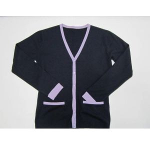 Pure  Cashmere  Cardigan  with contrast   boarder Hand  Knit  in Nepal 