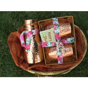 Dhaatu Copper Set with Copper Flask Design Bottle and Two Water Jug