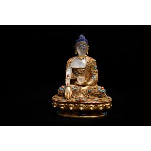 Handmade Gold Plated Crystal Shakya Muni Buddha Statue Idol with Stone Setting