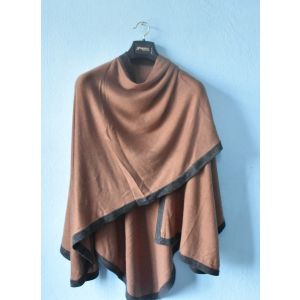Brown Woolen Poncho Shawl with Black Lining for Women