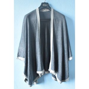 Gray Woolen Poncho Shawl with White Lining for Women