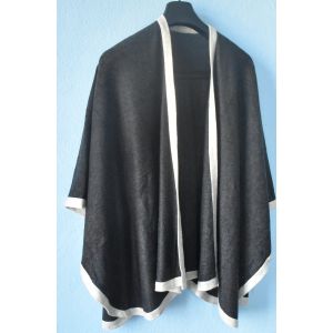 Black Woolen Poncho Shawl with White Lining for Women