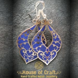 Hand-Made Light Weight White Metal Lapis Stone Filled Floral Water Drop Earring