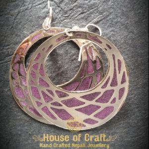 Light Weight Handmade White Metal Purple Stone Circular Angles Earring