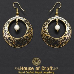 Round Earring Floral Design Between  Round Cut 