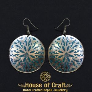 Hand-Made Light Weight Stone Filled White Metal Floral Water Drop Earring