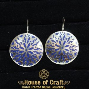 Light Weight Handmade White Metal Lapis Stone Snowflake Earring