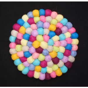 Felt Wool Ball Mat Pastel Mix | Hand Made in Nepal | Multi-colored | Soft | Light weight 