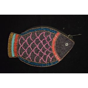 Fish Designed Hand Crochet Glass Bead Purse with Good Quality Zipper & Strap