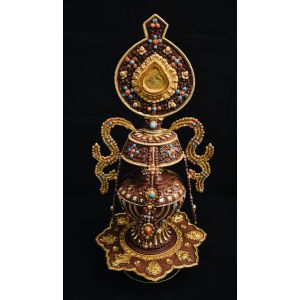 Half Fire Gold-Plated Copper 18†Tsepumba Bhumpa with Stone Setting