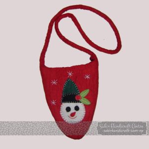 Snowman Print Red Felt Oval Bag