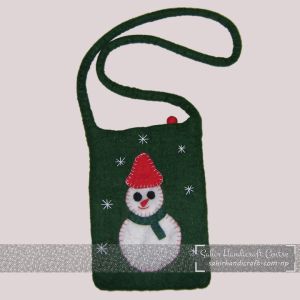 Snowman Print Green Felt Rectangular Bag