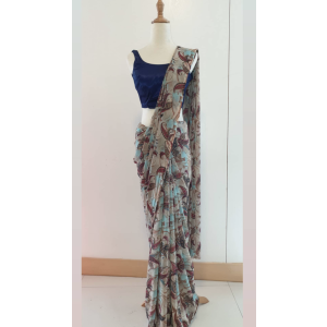 Floral Grey Printed Sari