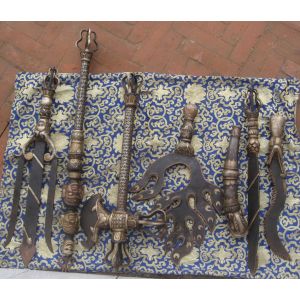 Antique 7 pic Handmade Tibet Tantrik Iron 3 metal work Khadga, Sword set, Nepal