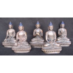 Antique Master Quality Handmade Copper 5 Dhyani Buddha Rupa Set, Nepal