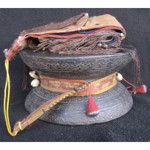 Antique Tantrik Tibetan Clay Tsa Tsa Chod Damaru, Drum, Nepal