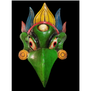 Handmade Wooden MaskOf Garudha, Painted Green