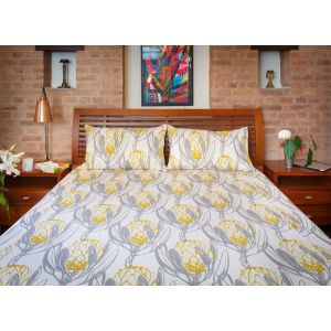 grey yellow floral printed bedsheet
