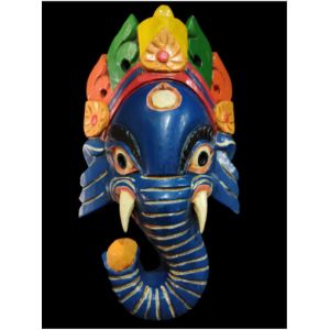 Handmade Wooden Mask Of Ganesh, Painted Blue