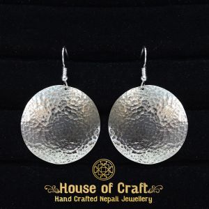 Hand-made Light Weight White Metal Round Hammered Earring