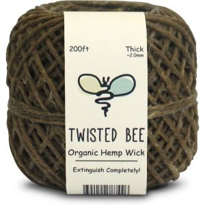100% Organic Hemp Wick with Natural Beeswax Coating, Twisted Bee (200ft x Thick) - Wholesale Box of 55