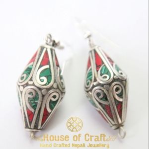 Light Weight Hand-Made Stone Filled White Metal Oval Sphere Earring