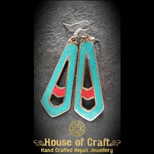 Hand-Made Light Weight White Metal Stone Filled Long Triangle Earring