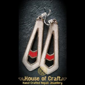 Light Weight Hand-Made White Metal Stone Filled Long Triangle Earring